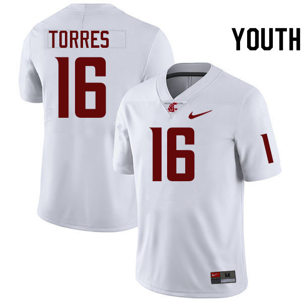 Youth #16 Ethan Torres Washington State Cougars College Football Jerseys Stitched-White